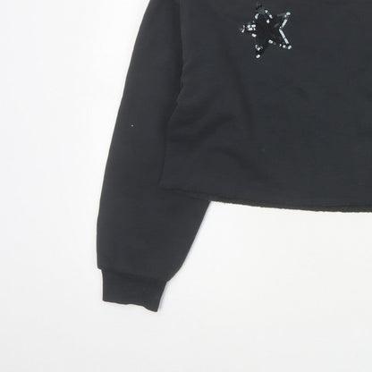 Primark Women Black S Sequin Star Cropped Pullover Sweatshirt