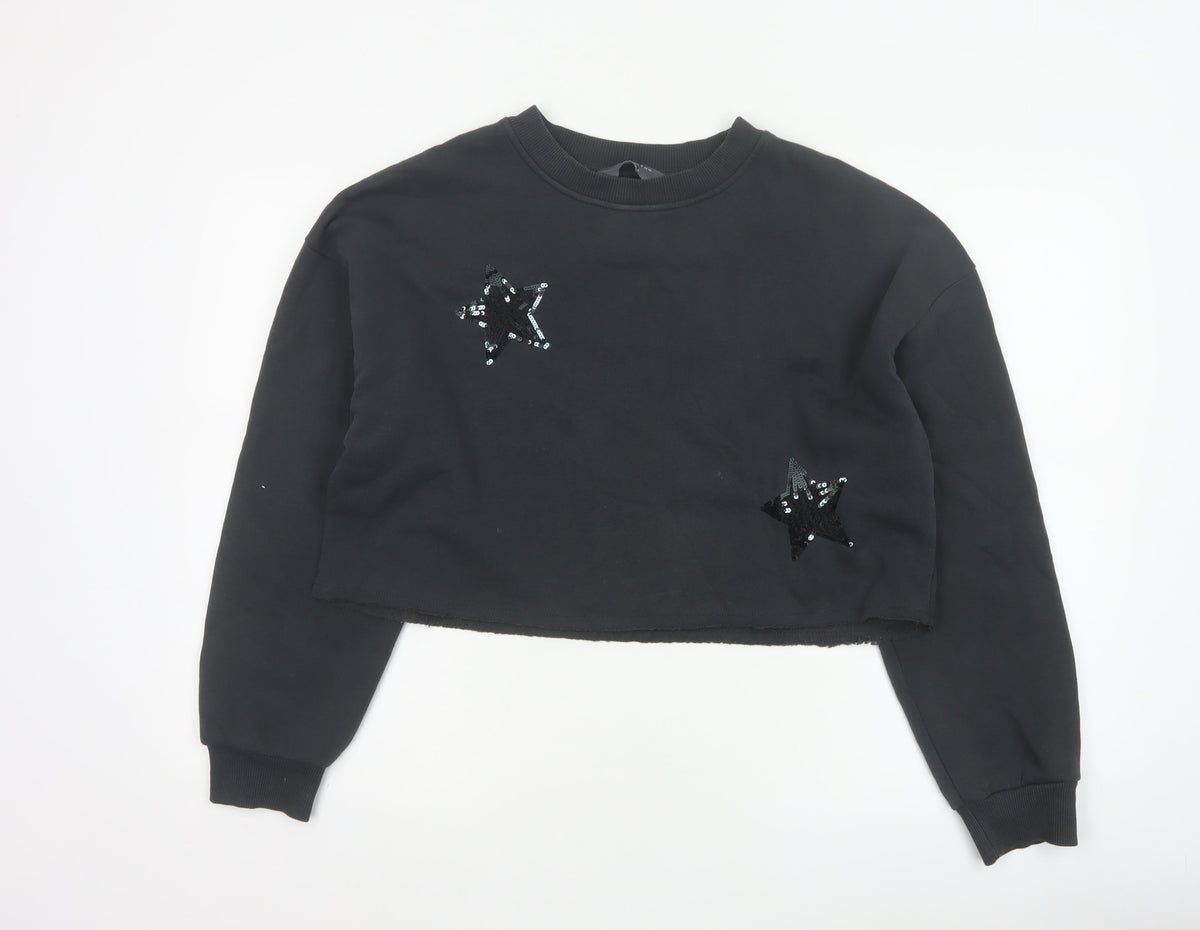 Primark Women Black S Sequin Star Cropped Pullover Sweatshirt