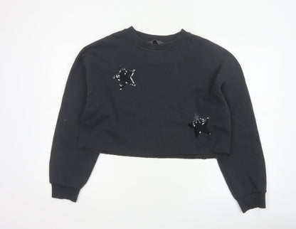 Primark Women Black S Sequin Star Cropped Pullover Sweatshirt