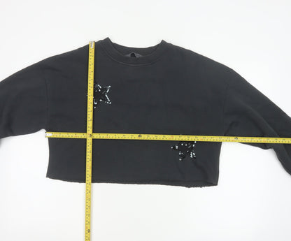 Primark Women Black S Sequin Star Cropped Pullover Sweatshirt