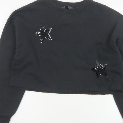 Primark Women Black S Sequin Star Cropped Pullover Sweatshirt