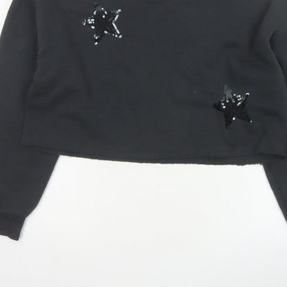 Primark Women Black S Sequin Star Cropped Pullover Sweatshirt