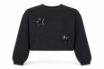 Primark Women Black S Sequin Star Cropped Pullover Sweatshirt