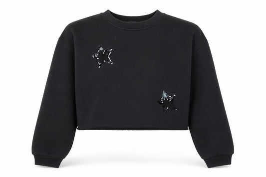 Primark Women Black S Sequin Star Cropped Pullover Sweatshirt