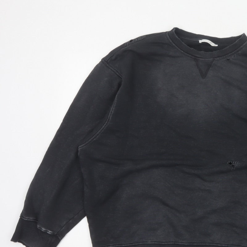 Zara Women’s Black S Distressed Crew Neck Pullover Sweatshirt