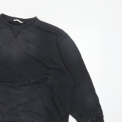 Zara Women’s Black S Distressed Crew Neck Pullover Sweatshirt