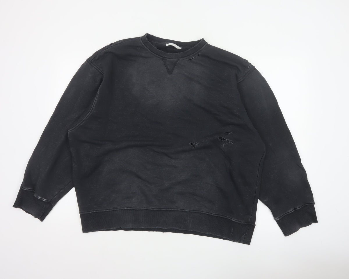 Zara Women’s Black S Distressed Crew Neck Pullover Sweatshirt