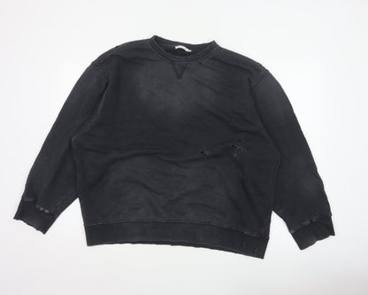 Zara Women’s Black S Distressed Crew Neck Pullover Sweatshirt