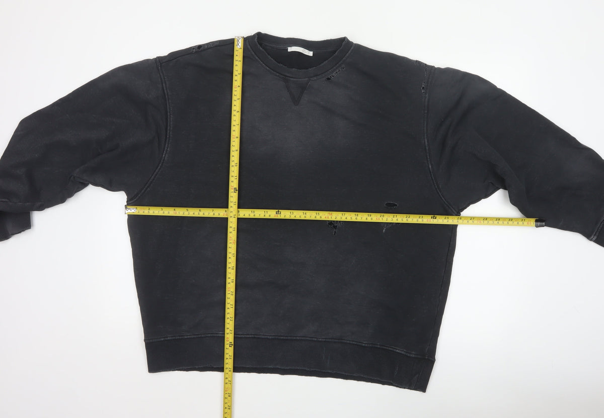 Zara Women’s Black S Distressed Crew Neck Pullover Sweatshirt