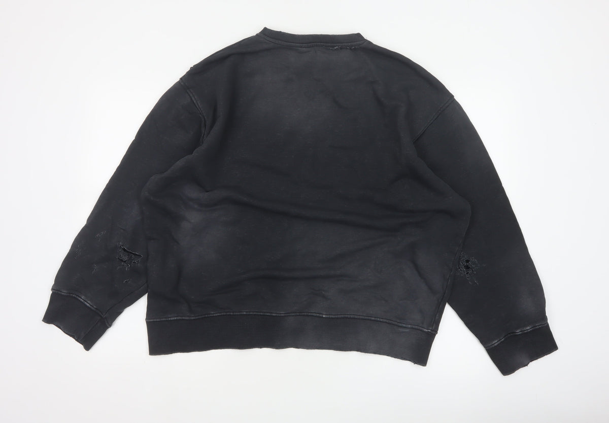 Zara Women’s Black S Distressed Crew Neck Pullover Sweatshirt