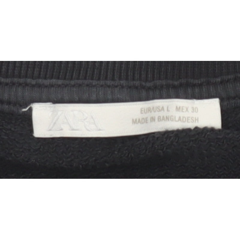 Zara Women’s Black S Distressed Crew Neck Pullover Sweatshirt