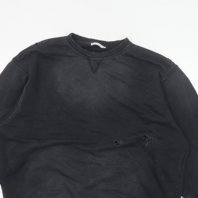 Zara Women’s Black S Distressed Crew Neck Pullover Sweatshirt