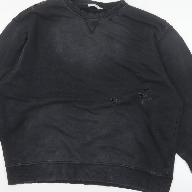 Zara Women’s Black S Distressed Crew Neck Pullover Sweatshirt