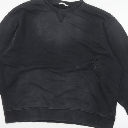 Zara Women’s Black S Distressed Crew Neck Pullover Sweatshirt