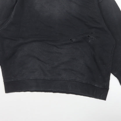 Zara Women’s Black S Distressed Crew Neck Pullover Sweatshirt