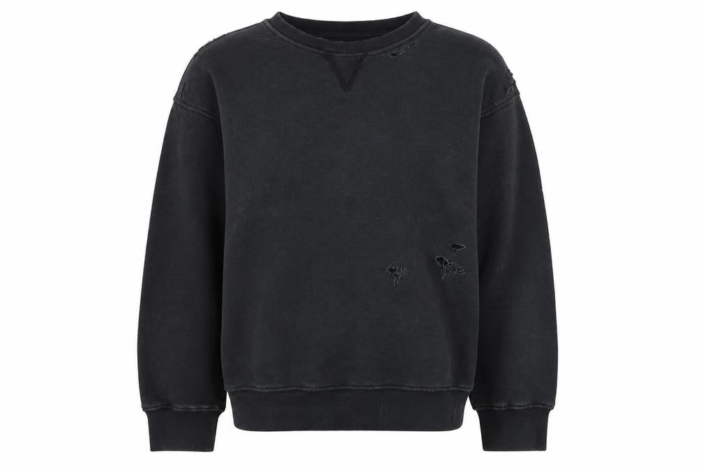 Zara Women’s Black S Distressed Crew Neck Pullover Sweatshirt