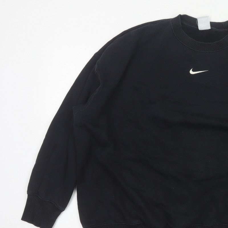 Nike Men Black L Pullover Crew Neck Logo Sweatshirt Cotton Blend