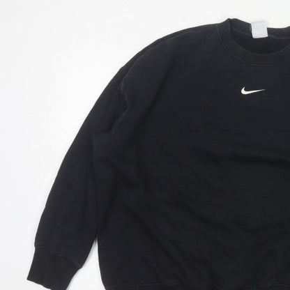 Nike Men Black L Pullover Crew Neck Logo Sweatshirt Cotton Blend