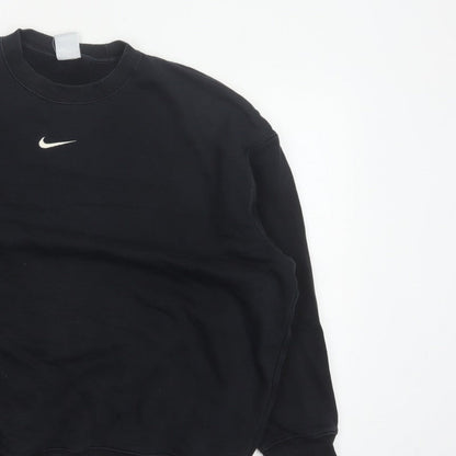 Nike Men Black L Pullover Crew Neck Logo Sweatshirt Cotton Blend