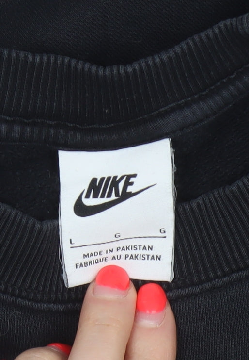 Nike Men Black L Pullover Crew Neck Logo Sweatshirt Cotton Blend