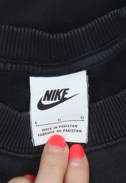 Nike Men Black L Pullover Crew Neck Logo Sweatshirt Cotton Blend