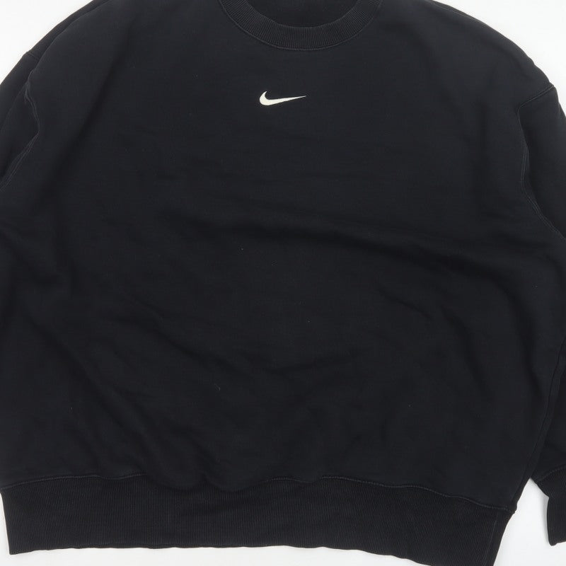 Nike Men Black L Pullover Crew Neck Logo Sweatshirt Cotton Blend