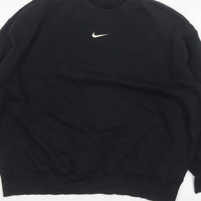 Nike Men Black L Pullover Crew Neck Logo Sweatshirt Cotton Blend