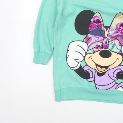 Next Girls Green 10 Years Minnie Mouse Sequin Graphic Tunic Sweatshirt