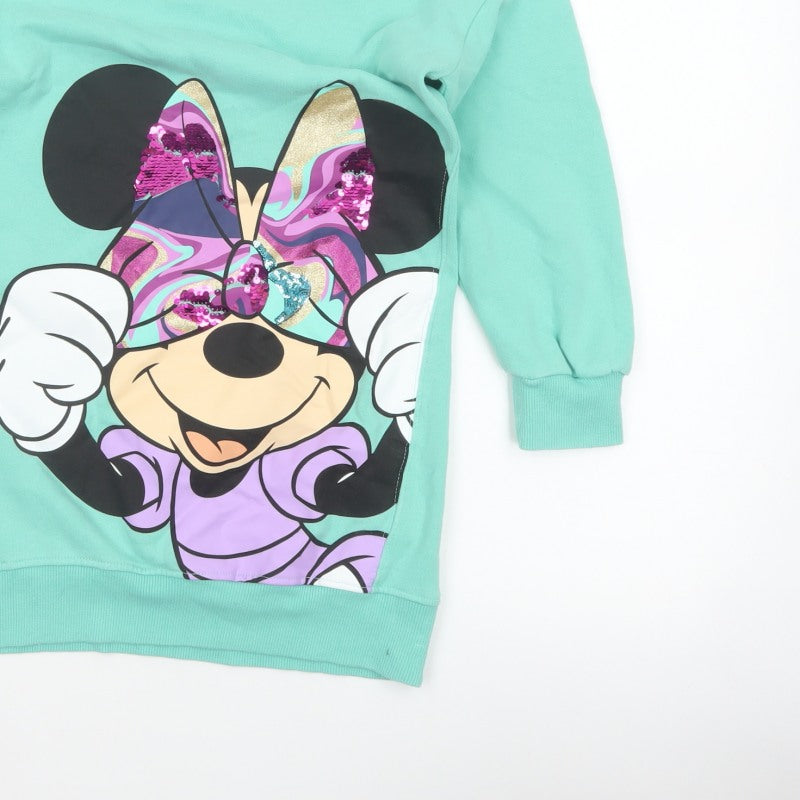 Next Girls Green 10 Years Minnie Mouse Sequin Graphic Tunic Sweatshirt