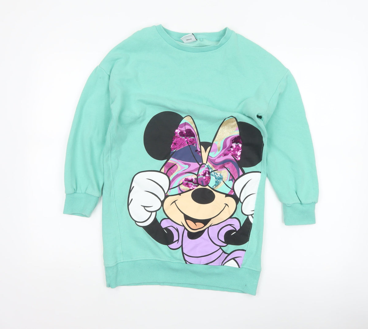 Next Girls Green 10 Years Minnie Mouse Sequin Graphic Tunic Sweatshirt