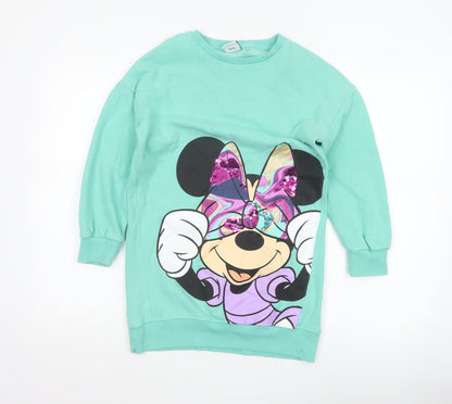 Next Girls Green 10 Years Minnie Mouse Sequin Graphic Tunic Sweatshirt