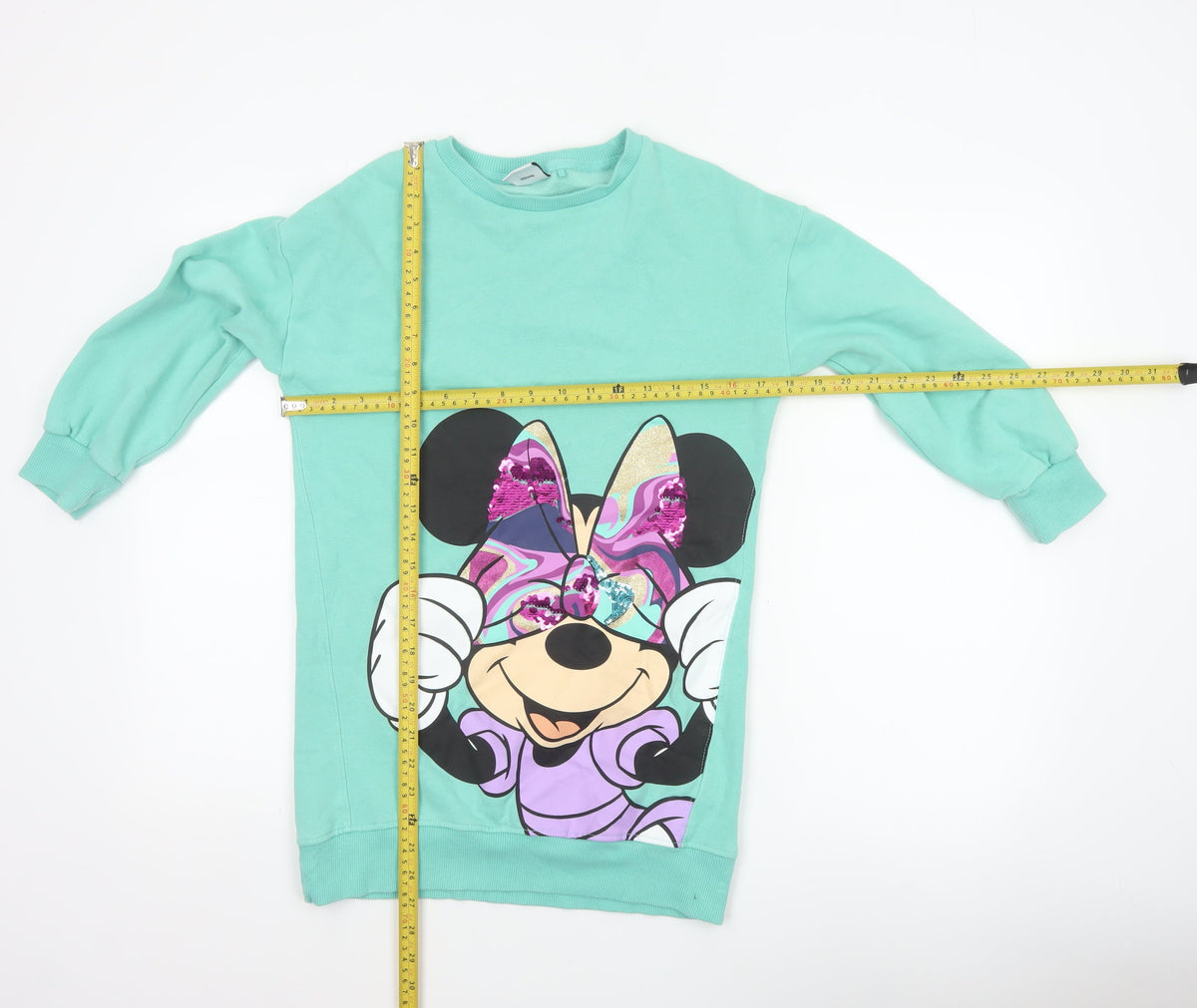 Next Girls Green 10 Years Minnie Mouse Sequin Graphic Tunic Sweatshirt