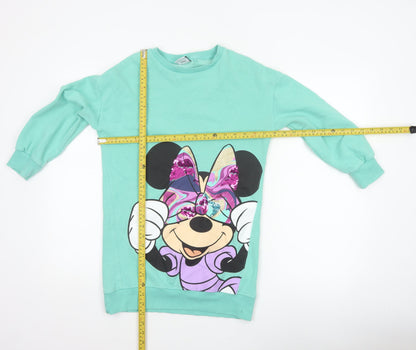 Next Girls Green 10 Years Minnie Mouse Sequin Graphic Tunic Sweatshirt