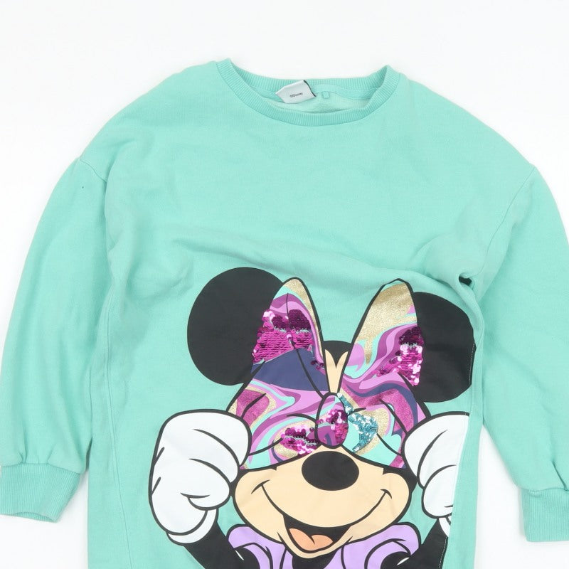 Next Girls Green 10 Years Minnie Mouse Sequin Graphic Tunic Sweatshirt