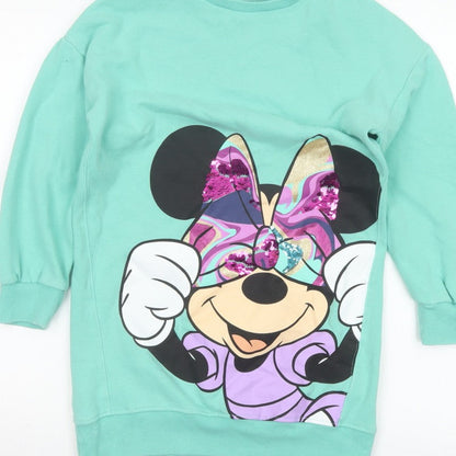 Next Girls Green 10 Years Minnie Mouse Sequin Graphic Tunic Sweatshirt