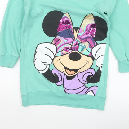 Next Girls Green 10 Years Minnie Mouse Sequin Graphic Tunic Sweatshirt