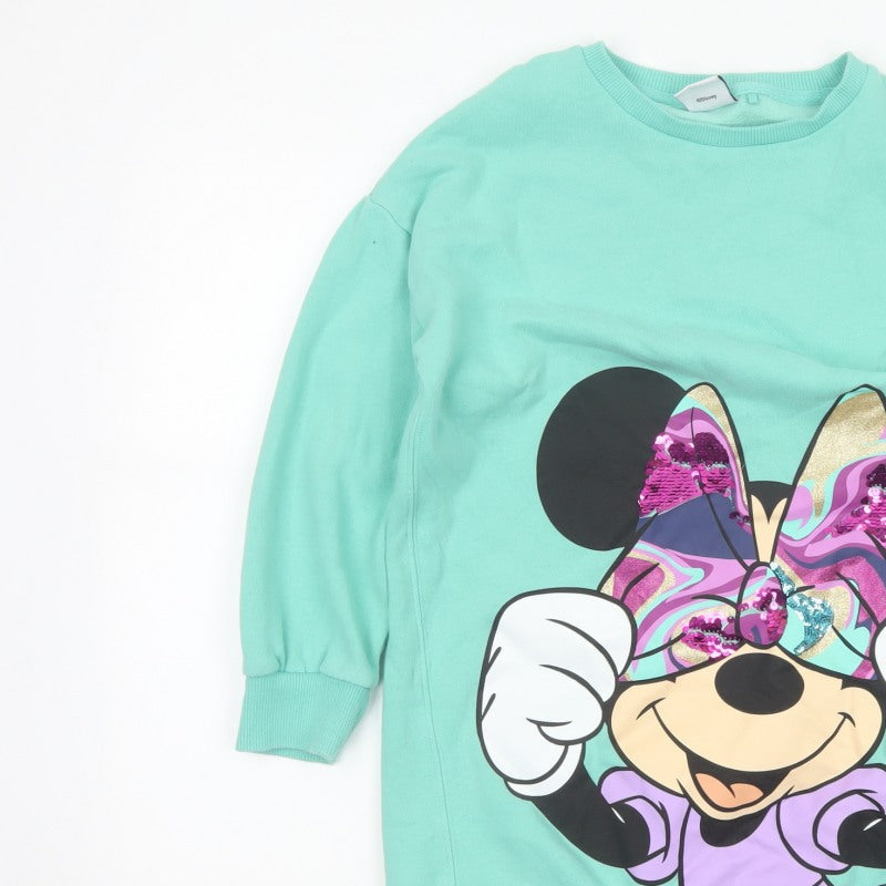 Next Girls Green 10 Years Minnie Mouse Sequin Graphic Tunic Sweatshirt