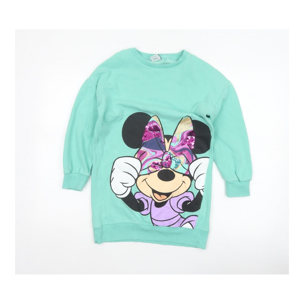 Next Girls Green 10 Years Minnie Mouse Sequin Graphic Tunic Sweatshirt