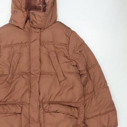 Next Girls Brown 13 Years Long Hooded Padded Puffer Coat