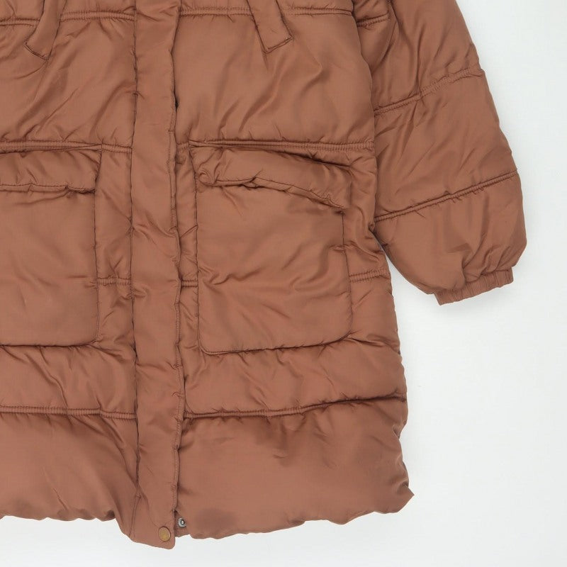 Next Girls Brown 13 Years Long Hooded Padded Puffer Coat