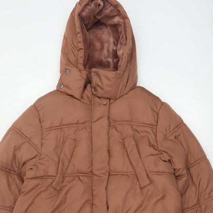 Next Girls Brown 13 Years Long Hooded Padded Puffer Coat