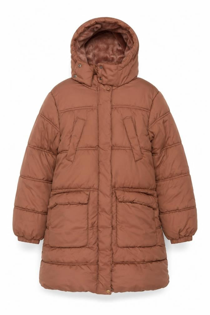 Next Girls Brown 13 Years Long Hooded Padded Puffer Coat