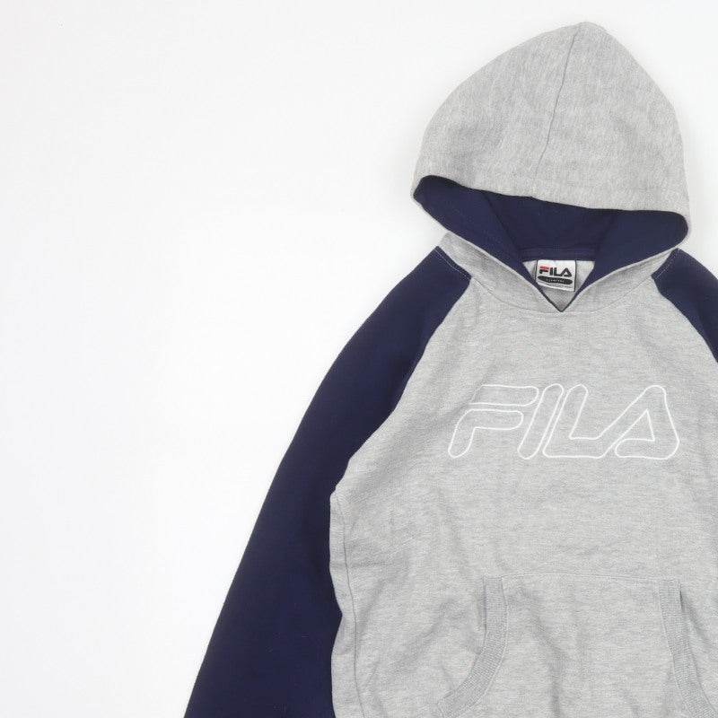 FILA Boys Grey Navy Colourblock Logo Pullover Hoodie 14-15 Years