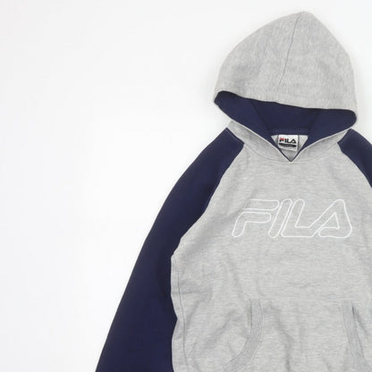 FILA Boys Grey Navy Colourblock Logo Pullover Hoodie 14-15 Years