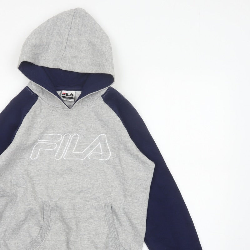 FILA Boys Grey Navy Colourblock Logo Pullover Hoodie 14-15 Years