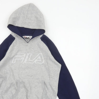 FILA Boys Grey Navy Colourblock Logo Pullover Hoodie 14-15 Years
