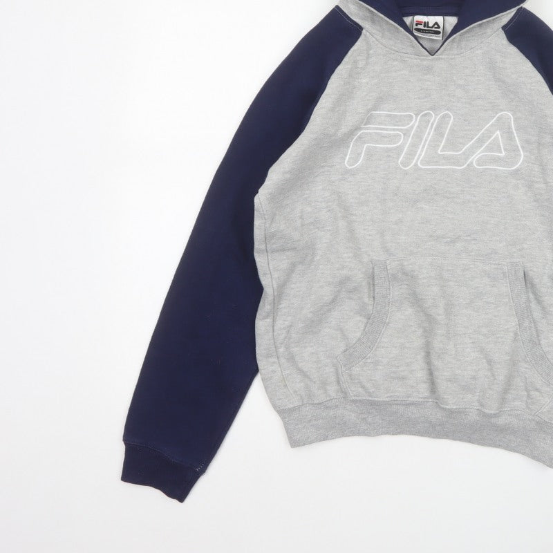 FILA Boys Grey Navy Colourblock Logo Pullover Hoodie 14-15 Years