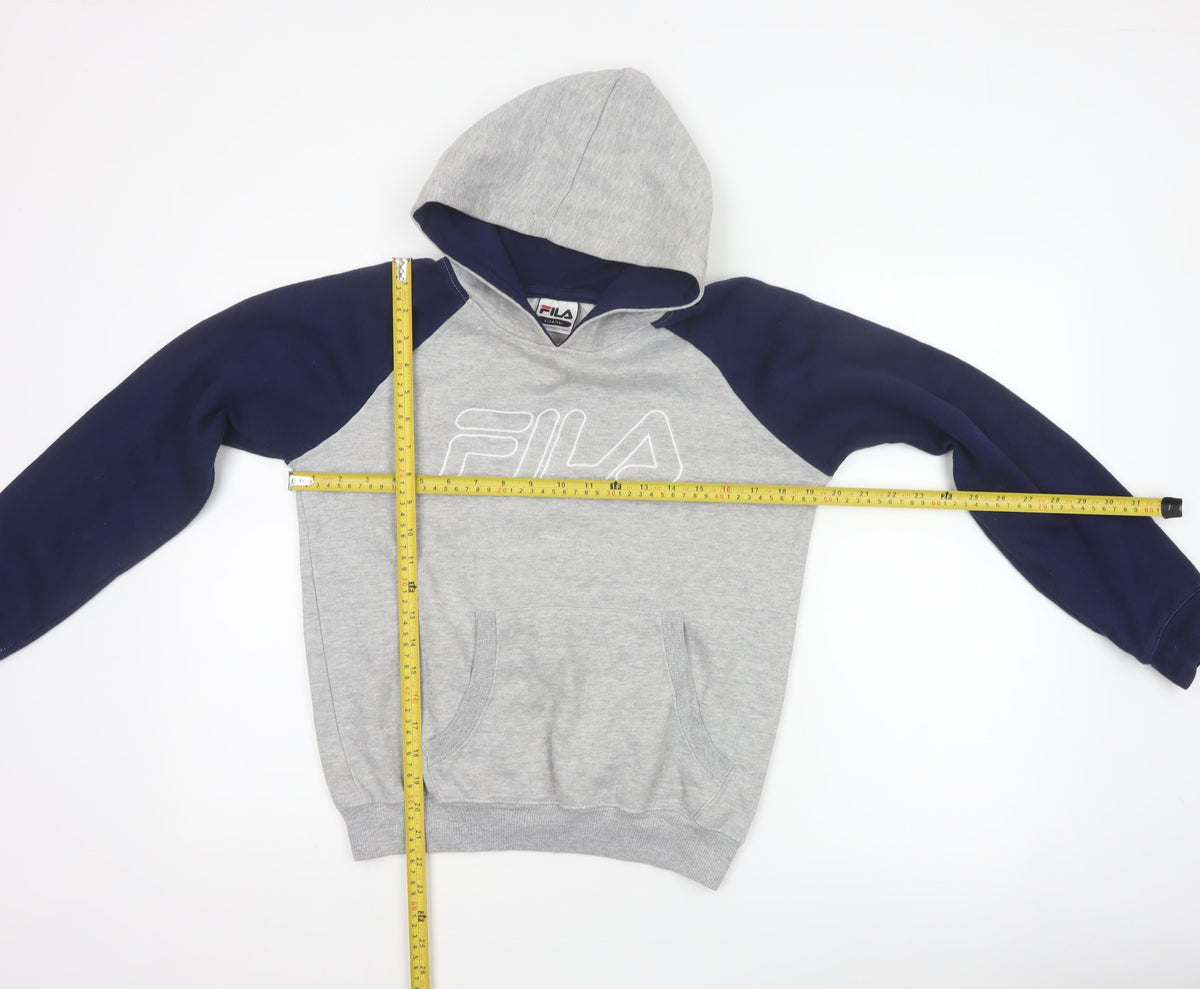 FILA Boys Grey Navy Colourblock Logo Pullover Hoodie 14-15 Years