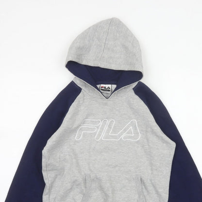 FILA Boys Grey Navy Colourblock Logo Pullover Hoodie 14-15 Years