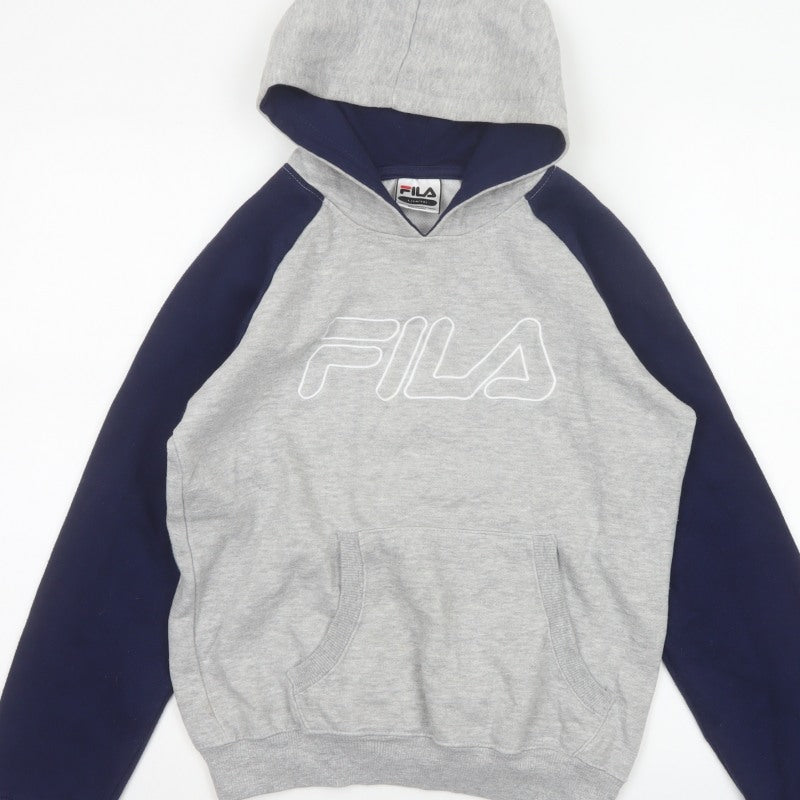 FILA Boys Grey Navy Colourblock Logo Pullover Hoodie 14-15 Years
